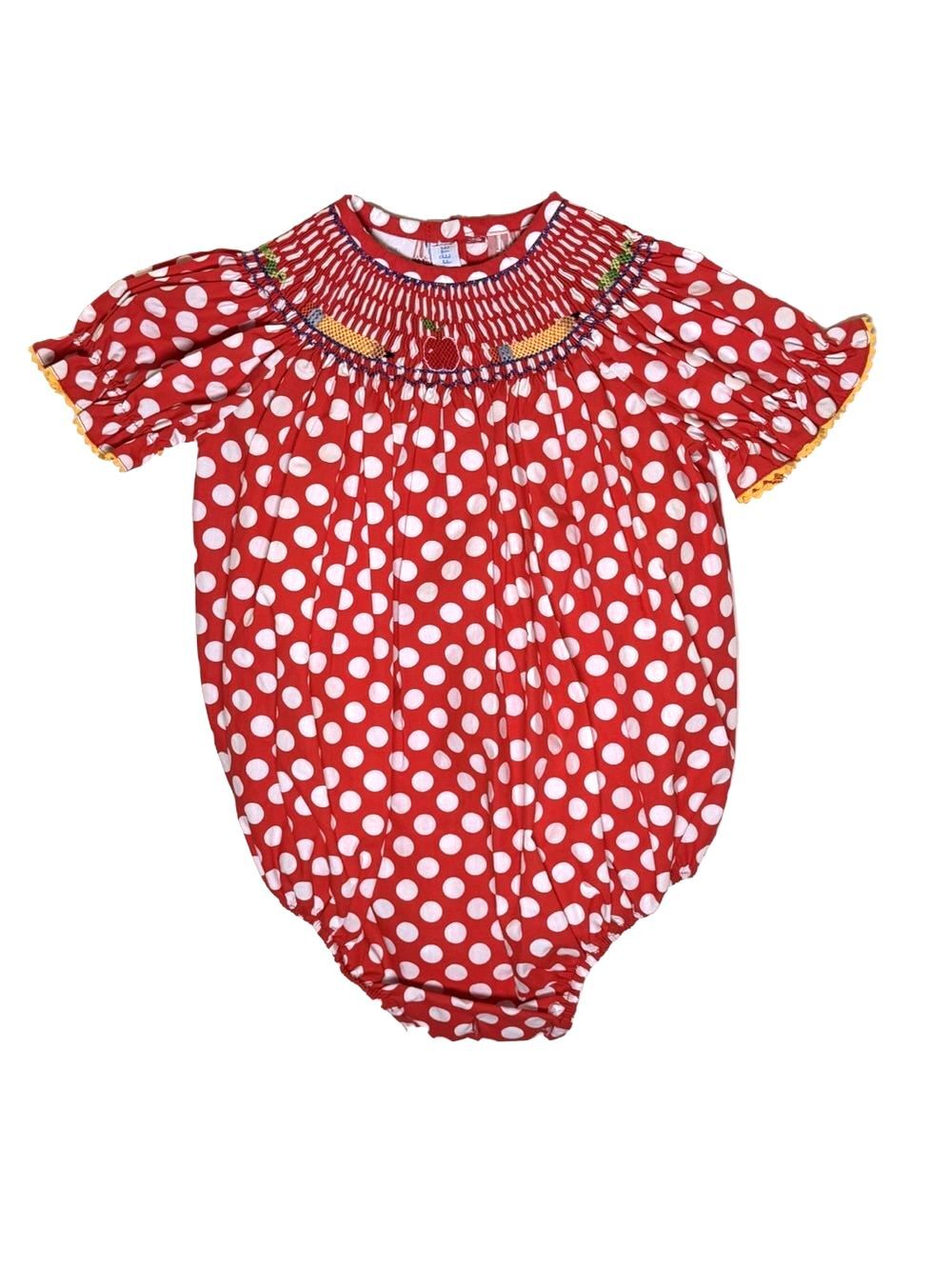 Vive La Fete Red Polka Dot Smocked Baby Bubble One-Piece School Days